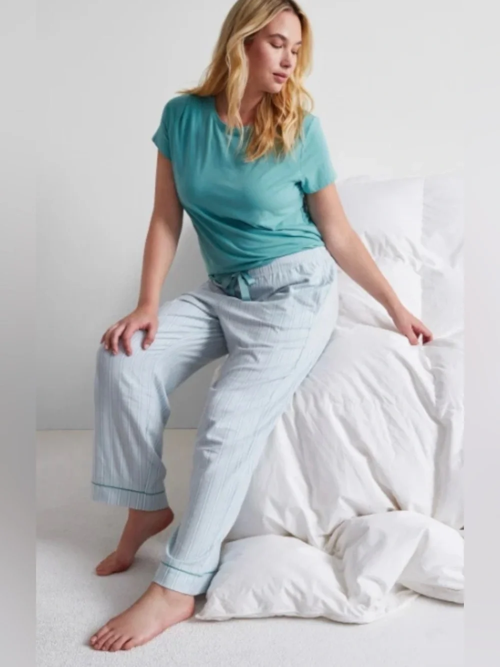 State of Day Women's Flannel Pajama Pants mint stripe XL elastic drawstring